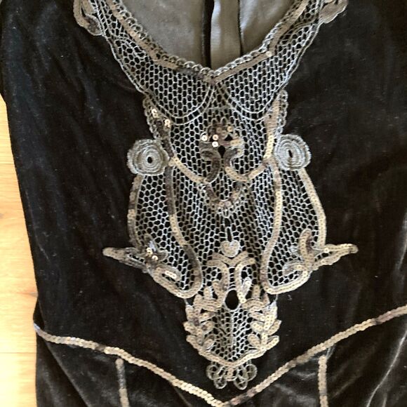 Velvet Sequins Lace M Gothic Dress Elvira Morticia Addams Cosplay Dark Fairy - Picture 2 of 16